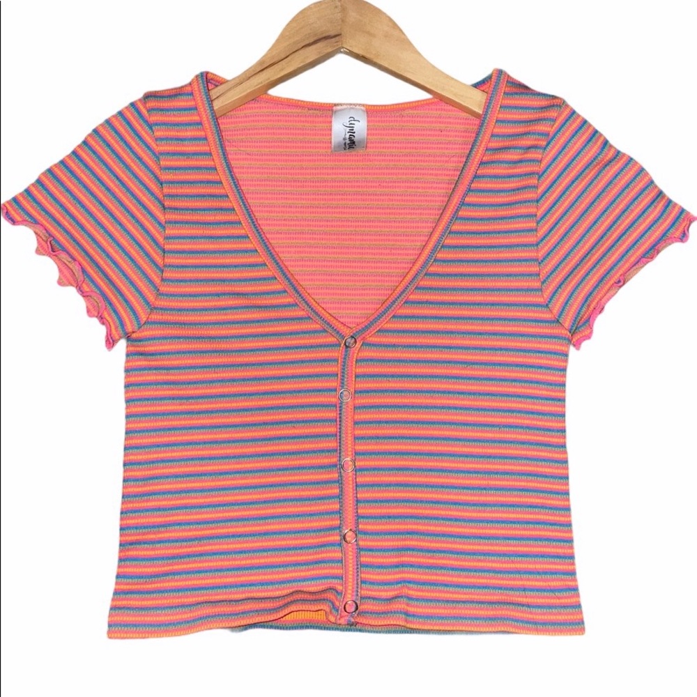 Dynamic Striped Pink and Orange Crop Top